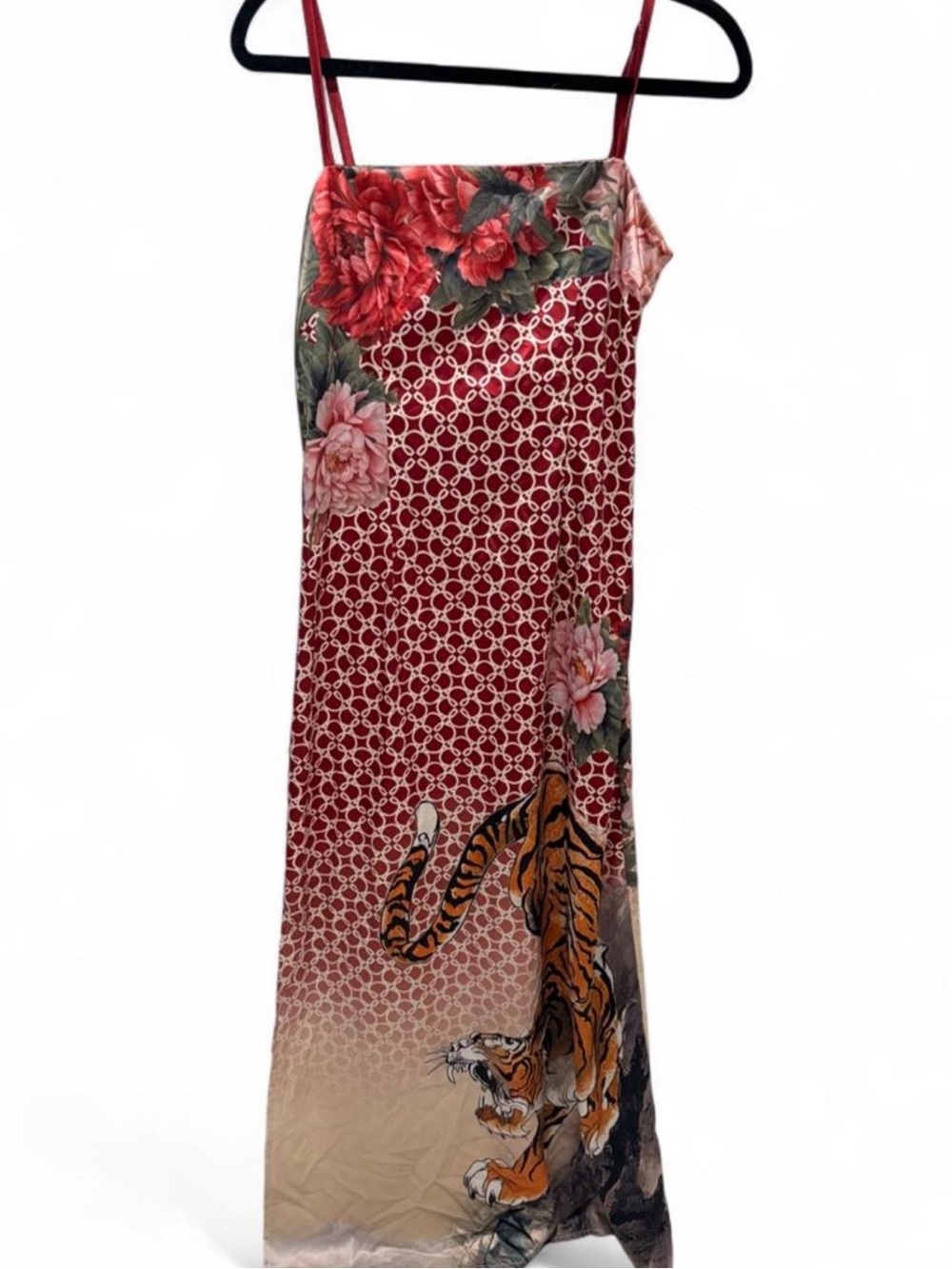 Fashion Nova Red and White Patterned Slip